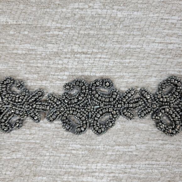 VTG Beaded Belt Womens Gunmetal Gray Stretch Elastic Wide Waist Snap Closure main image 14